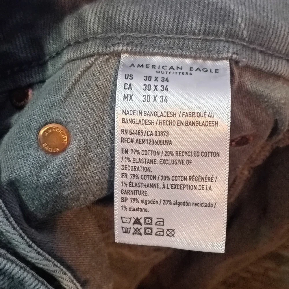 American Eagle Athletic Fit Jeans Mens 30x34 Charcoal Gray Stretch Denim